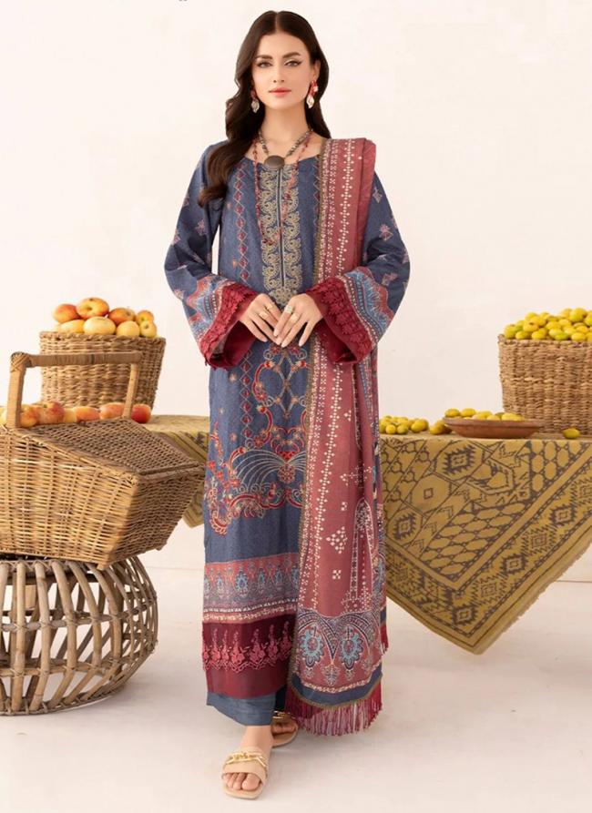 Pure Lawn Cotton Grey Eid Wear Embroidery Work Pakistani Suit